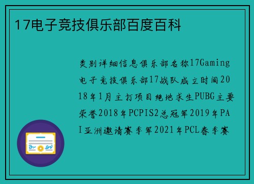 17电子竞技俱乐部百度百科