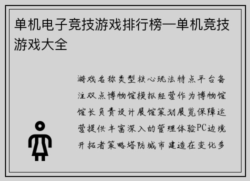 单机电子竞技游戏排行榜—单机竞技游戏大全